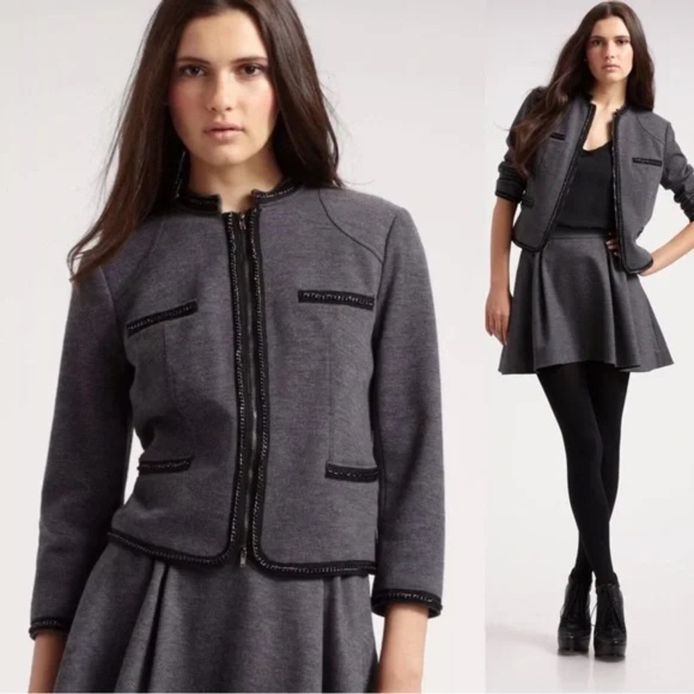 Diane von Furstenberg Gray / Black Roccoco Felted Wool Blend Suit Jacket Size 2